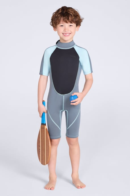 Kids Shorty Wetsuit Neoprene Fabric Flat Seams Surf Diving Swimwear Charcoal - Image 2