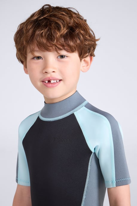 Kids Shorty Wetsuit Neoprene Fabric Flat Seams Surf Diving Swimwear Charcoal - Image 3