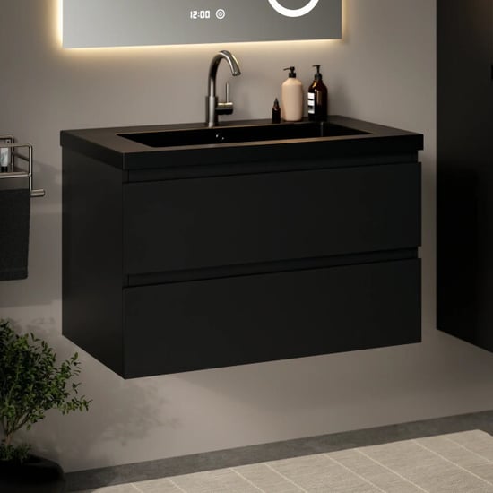 Mirlux Badkamermeubelset novara 80cm mat zwart wastafel zwart - Image 5