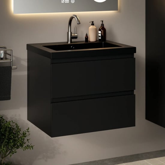Mirlux Badkamermeubelset novara 60cm mat zwart wastafel zwart - Image 4