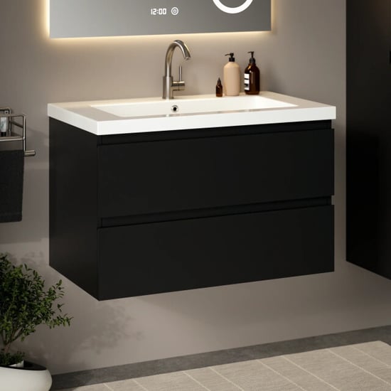 Mirlux Badkamermeubelset lunaro 80cm mat zwart wastafel wit - Image 5