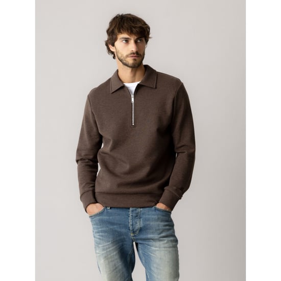 Mos Mosh 511110 591 mosmosh mmgabel zip polo sweat chocolate brown melange - Image 2