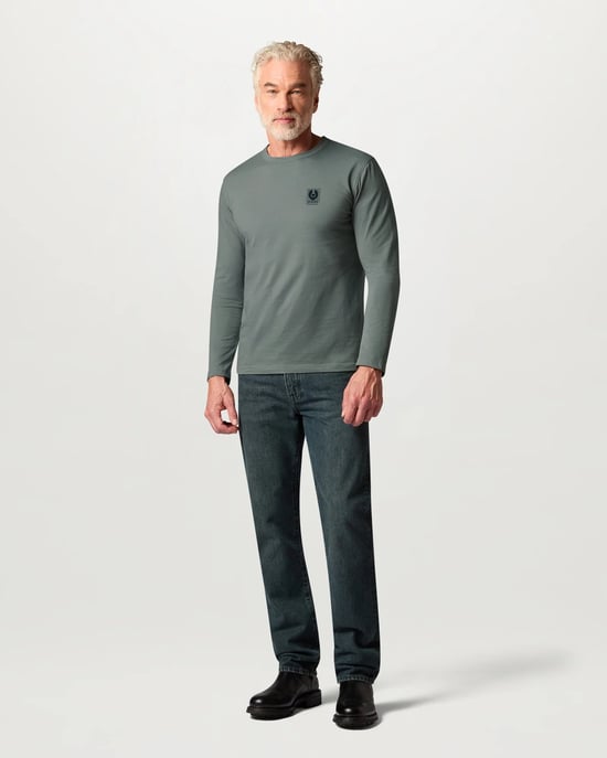 Regular Fit Long Sleeve Logo Detail T-Shirt in Grey - Image 1