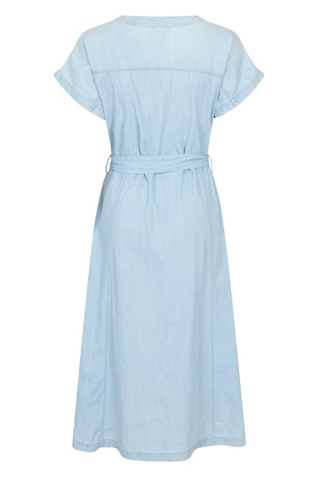 'Tulum' Women's Denim Dress Button Through Cotton Lightweight Midi Dress With Belt Pale Blue - Image 4