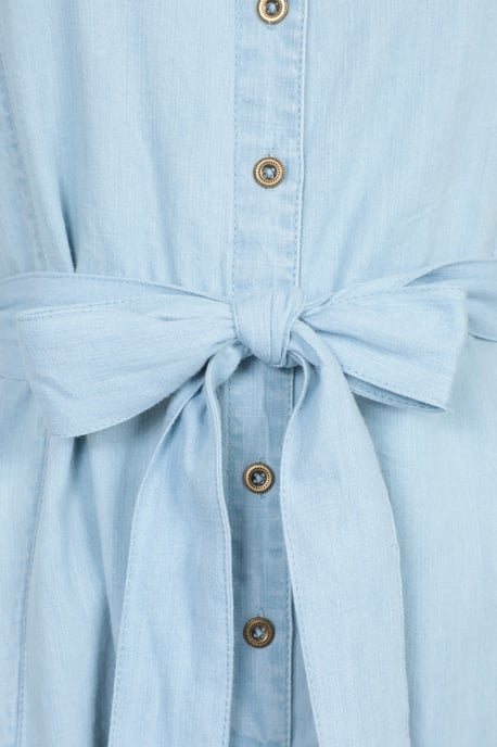 'Tulum' Women's Denim Dress Button Through Cotton Lightweight Midi Dress With Belt Pale Blue - Image 5