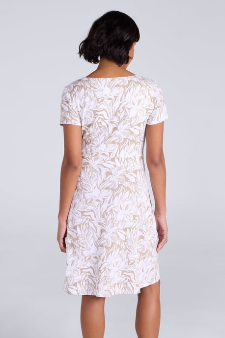 Orchid Patterned Women's UV Summer Dress with Side Pockets Holiday Beach Dress Ecru - Image 3