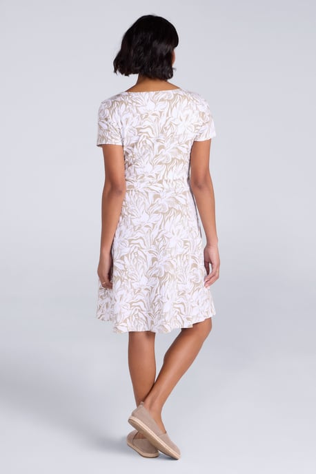 Orchid Patterned Women's UV Summer Dress with Side Pockets Holiday Beach Dress Ecru - Image 4