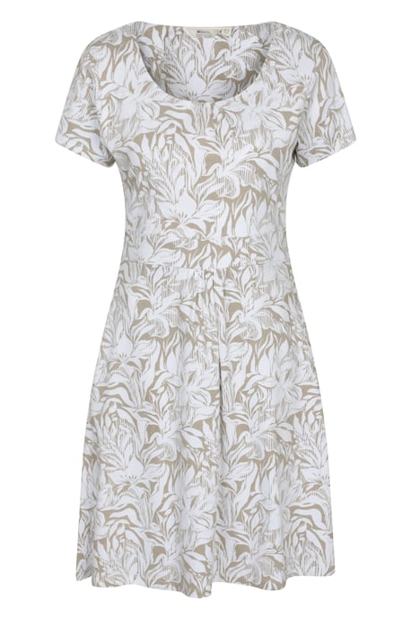Orchid Patterned Women's UV Summer Dress with Side Pockets Holiday Beach Dress Ecru - Image 5
