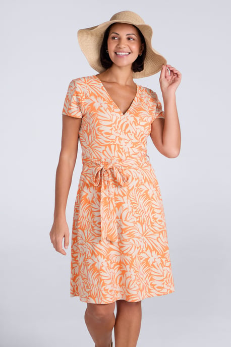 'Santorini' Women's Jersey Wrap Dress with Pockets Summer Comfy Outfit Orange - Image 2
