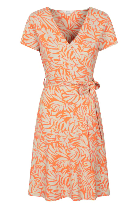 'Santorini' Women's Jersey Wrap Dress with Pockets Summer Comfy Outfit Orange - Image 5
