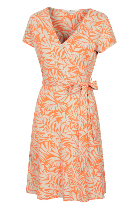 'Santorini' Women's Jersey Wrap Dress with Pockets Summer Comfy Outfit Orange - Image 6