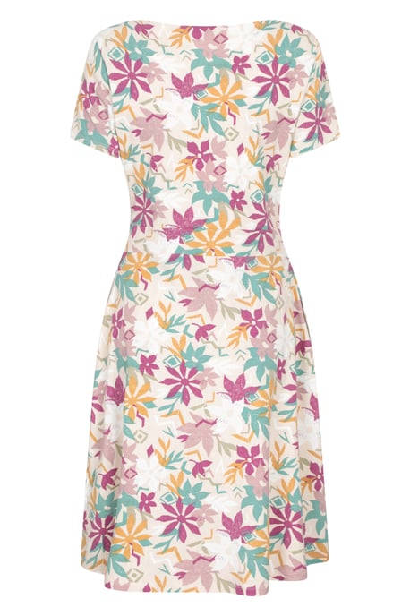 Orchid Patterned Women's UV Summer Dress with Side Pockets Holiday Beach Dress Beige - Image 3