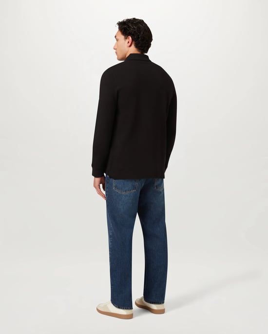 Long Sleeve Logo Detail Polo Shirt in Black - Image 2