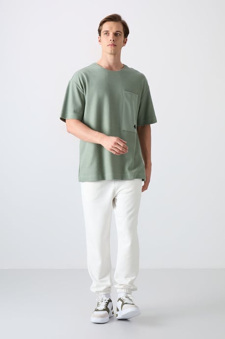 Oversized Cotton-Blend Crew Neck T-Shirt With Pocket - Image 2