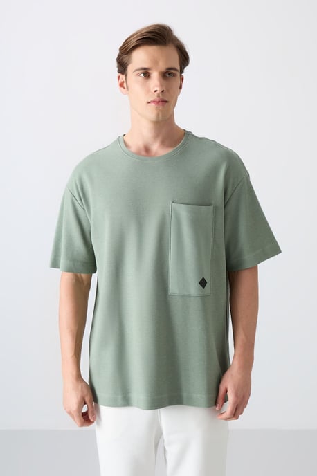 Oversized Cotton-Blend Crew Neck T-Shirt With Pocket - Image 4