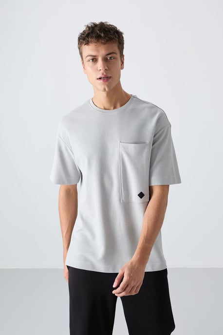 Oversized Cotton-Blend Crew Neck T-Shirt With Pocket - Image 4