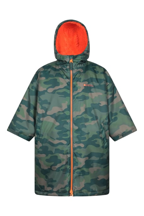 'Tidal' Kids Printed Waterproof Changing Robe Windproof Soft Hooded Surf Poncho Khaki - Image 2