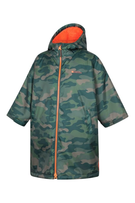 'Tidal' Kids Printed Waterproof Changing Robe Windproof Soft Hooded Surf Poncho Khaki - Image 3