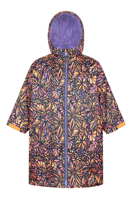 'Tidal' Kids Printed Waterproof Changing Robe Windproof Soft Hooded Surf Poncho Navy - Image 2