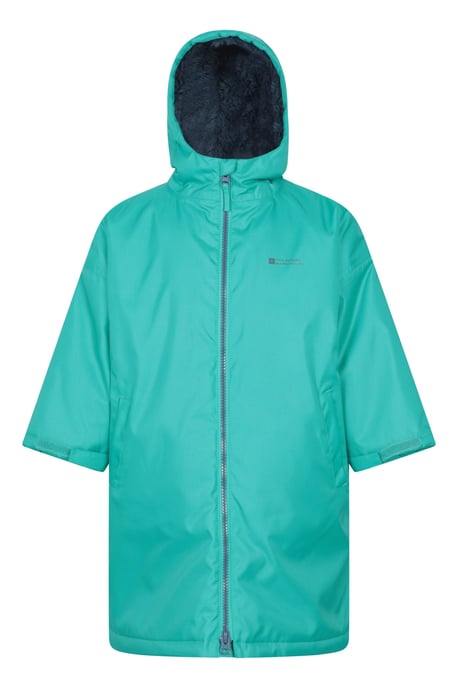'Tidal' Kids Waterproof Changing Robe Windproof Soft Hooded Full Zip Surf Poncho Green - Image 1