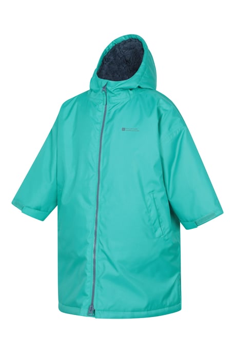 'Tidal' Kids Waterproof Changing Robe Windproof Soft Hooded Full Zip Surf Poncho Green - Image 2
