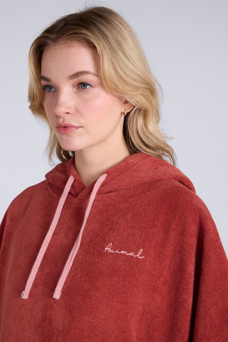 'Anna' Women's Towelling Poncho Cotton Adjustable Hood Beach Swimming Changing Robe Rust - Image 2