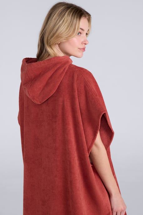 'Anna' Women's Towelling Poncho Cotton Adjustable Hood Beach Swimming Changing Robe Rust - Image 3