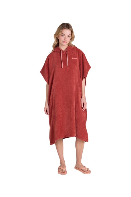 'Anna' Women's Towelling Poncho Cotton Adjustable Hood Beach Swimming Changing Robe Rust - Image 5