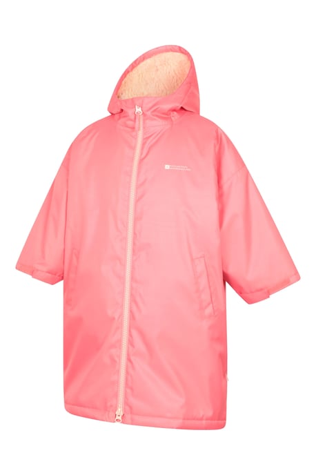 'Tidal' Kids Waterproof Changing Robe Windproof Soft Hooded Full Zip Surf Poncho Pink - Image 2