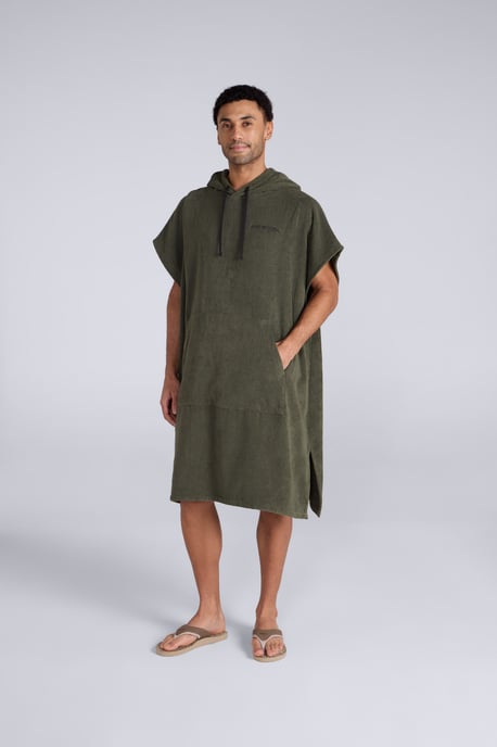 'Jacob' Men's Towelling Poncho Cotton Quick Dry Adjustable Hood Changing Robe Khaki - Image 1