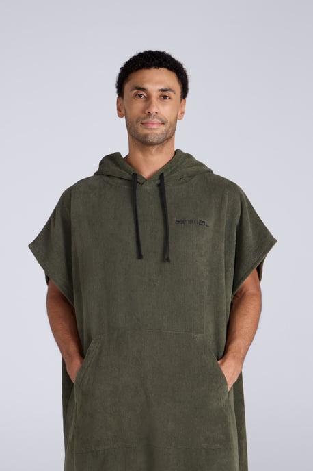 'Jacob' Men's Towelling Poncho Cotton Quick Dry Adjustable Hood Changing Robe Khaki - Image 2