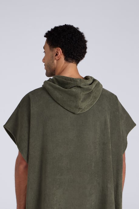 'Jacob' Men's Towelling Poncho Cotton Quick Dry Adjustable Hood Changing Robe Khaki - Image 3