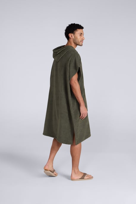 'Jacob' Men's Towelling Poncho Cotton Quick Dry Adjustable Hood Changing Robe Khaki - Image 4