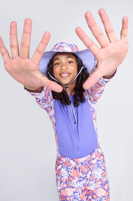 'Mira' Kids Printed Rash Swimsuit Long Sleeve Stretchy Summer Swimwear Purple - Image 3