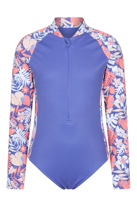 'Mira' Kids Printed Rash Swimsuit Long Sleeve Stretchy Summer Swimwear Purple - Image 5