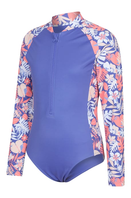 'Mira' Kids Printed Rash Swimsuit Long Sleeve Stretchy Summer Swimwear Purple - Image 6