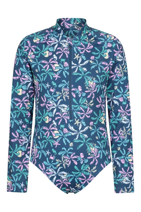 'Mira' Kids Printed Rash Swimsuit Long Sleeve Stretchy Summer Swimwear Teal - Image 3