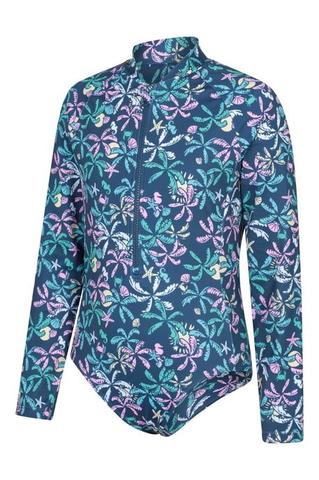 'Mira' Kids Printed Rash Swimsuit Long Sleeve Stretchy Summer Swimwear Teal - Image 4