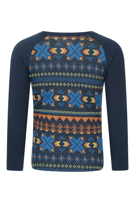 'Jacquard' Kids Unisex Merino Base Layer Set Quick Wicking Hiking Top & Pant Dark Blue - Image 5