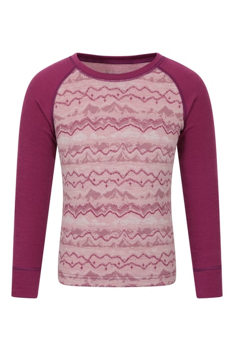 'Jacquard' Kids Unisex Merino Base Layer Set Quick Wicking Hiking Top & Pant Dusty Pink - Image 3
