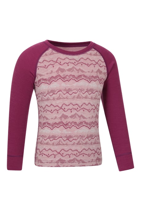 'Jacquard' Kids Unisex Merino Base Layer Set Quick Wicking Hiking Top & Pant Dusty Pink - Image 4
