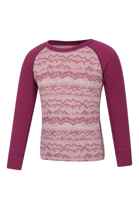 'Jacquard' Kids Unisex Merino Base Layer Set Quick Wicking Hiking Top & Pant Dusty Pink - Image 6