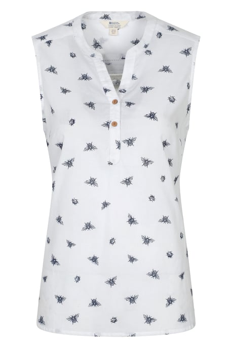 'Petra' Women's Sleeveless Shirt Cotton Button Neck Summer Top Multicolour - Image 1