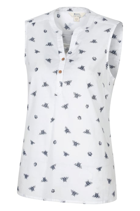 'Petra' Women's Sleeveless Shirt Cotton Button Neck Summer Top Multicolour - Image 3