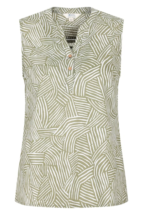 'Petra' Women's Sleeveless Shirt Cotton Button Neck Summer Top Olive - Image 1