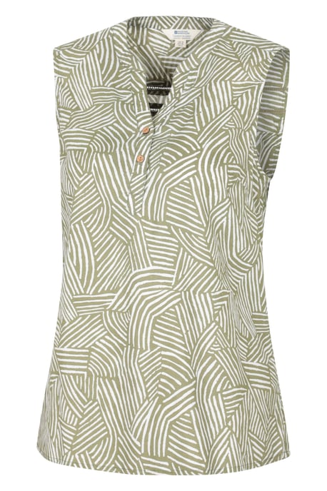 'Petra' Women's Sleeveless Shirt Cotton Button Neck Summer Top Olive - Image 3