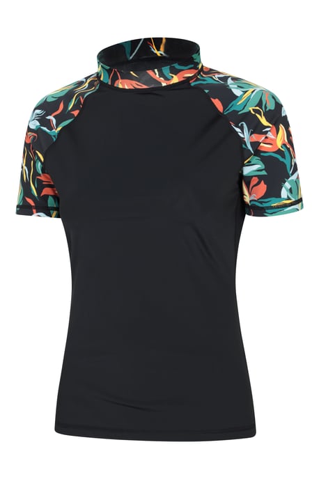 Women's Patterned Rash Vest Sun Protection Quick Dry Stretchy Swimwear Black - Image 2