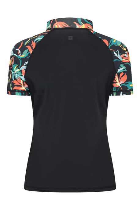 Women's Patterned Rash Vest Sun Protection Quick Dry Stretchy Swimwear Black - Image 3
