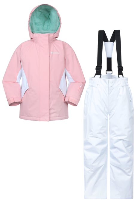 Kids Ski Jacket & Trousers Set Snowproof Fleece Lined Warm Outdoor Ski Outfit Light Pink - Image 1