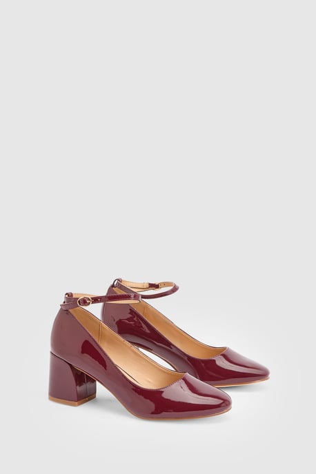 Venisha Faux Patent Leather Ankle Strap Medium Heel Court Shoes - Image 2